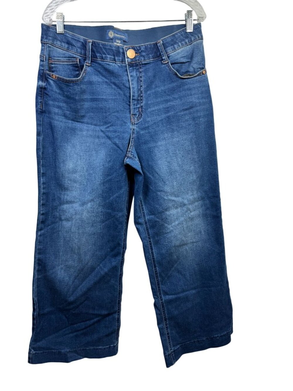 Democracy Womens Ab Solution High Rise Wide Leg Crop Jeans Size 14 Petite Blue